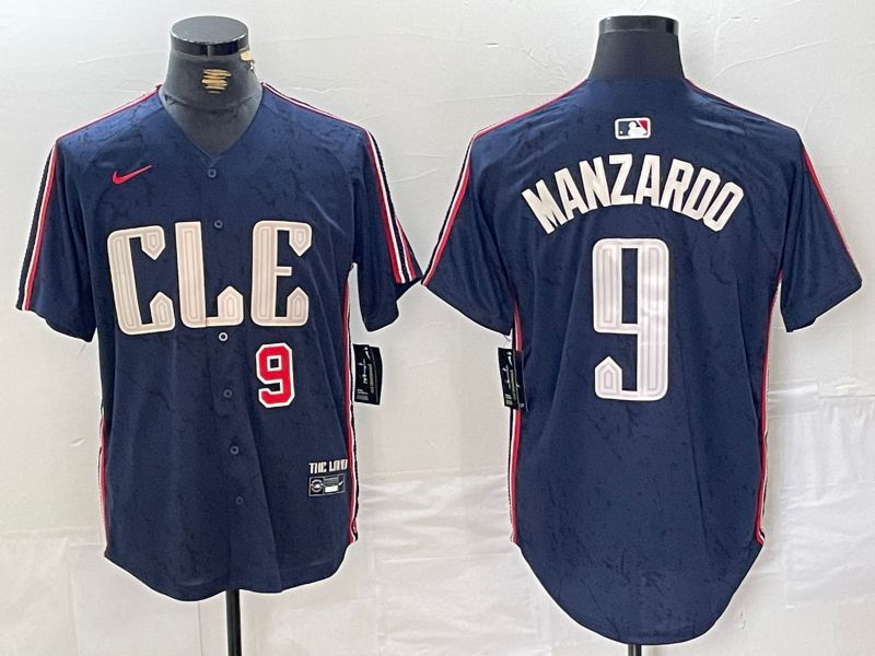 Men Cleveland Indians #9 Manzardo Blue City Edition Nike 2024 MLB Jersey style 3